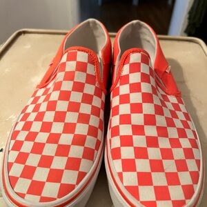 Checkered Slip-On Vans - Orange and White